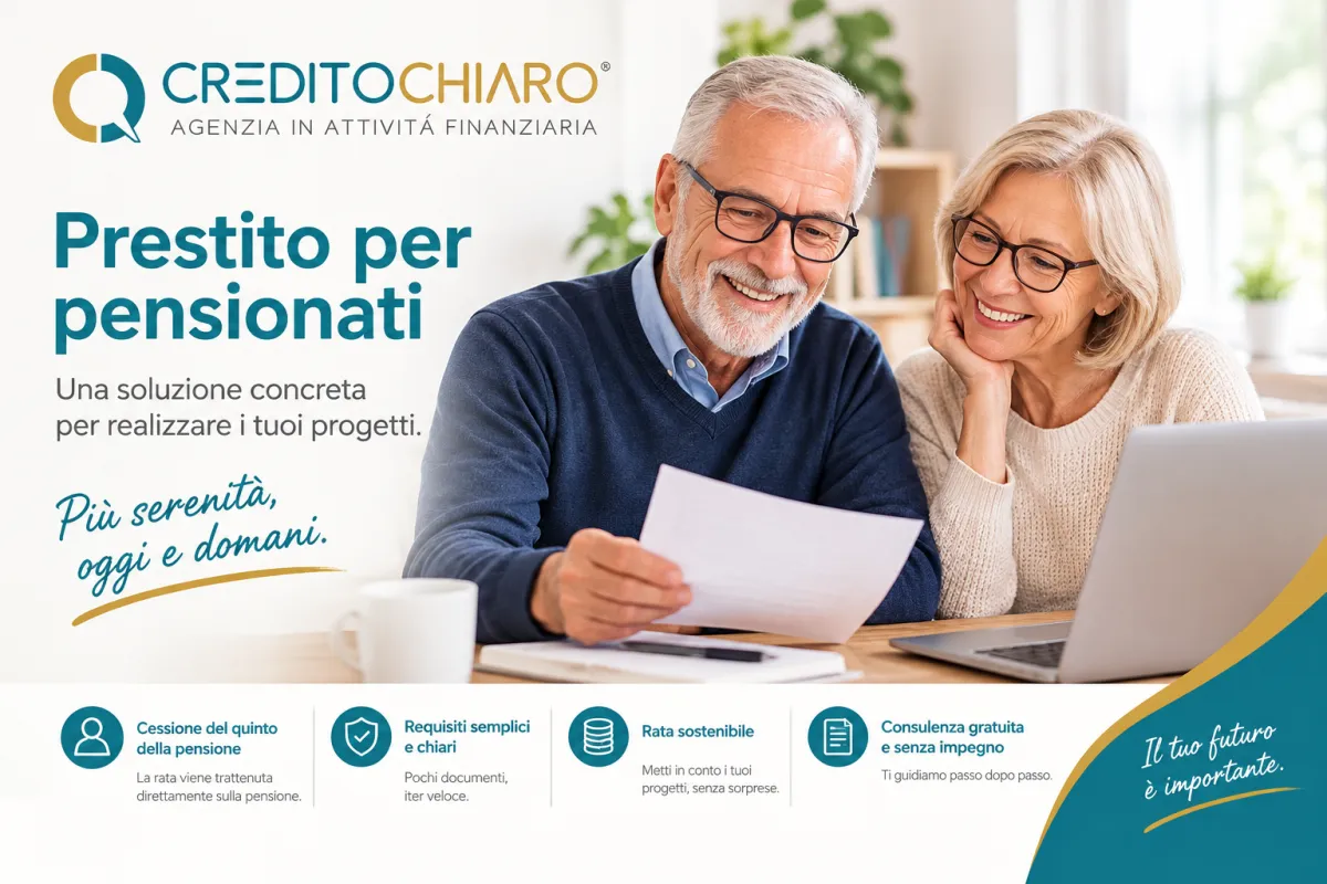 Prestito per pensionati: requisiti, importi, tempi e costi spiegati in 7 punti. Scopri come ottenere una rata sostenibile con la trattenuta sulla pensione.