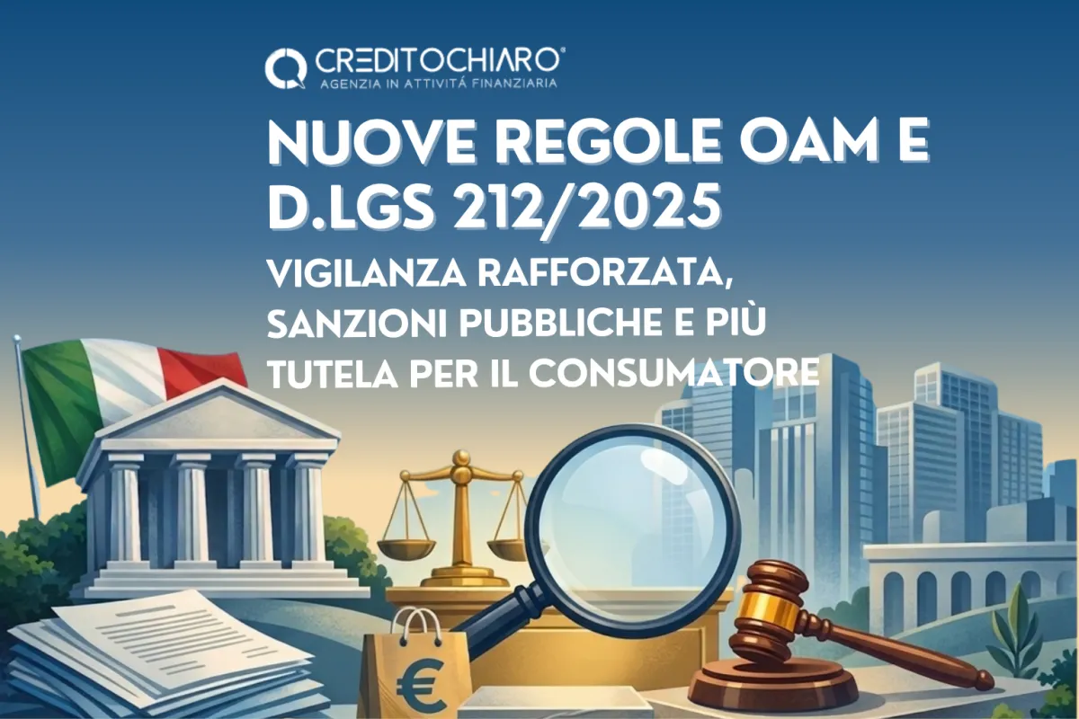 Nuove regole OAM e D. Lgs. 212/2025: vigilanza rafforzata, Registro Merchant, sanzioni pubbliche e più tutela per il consumatore nella mediazione creditizia.