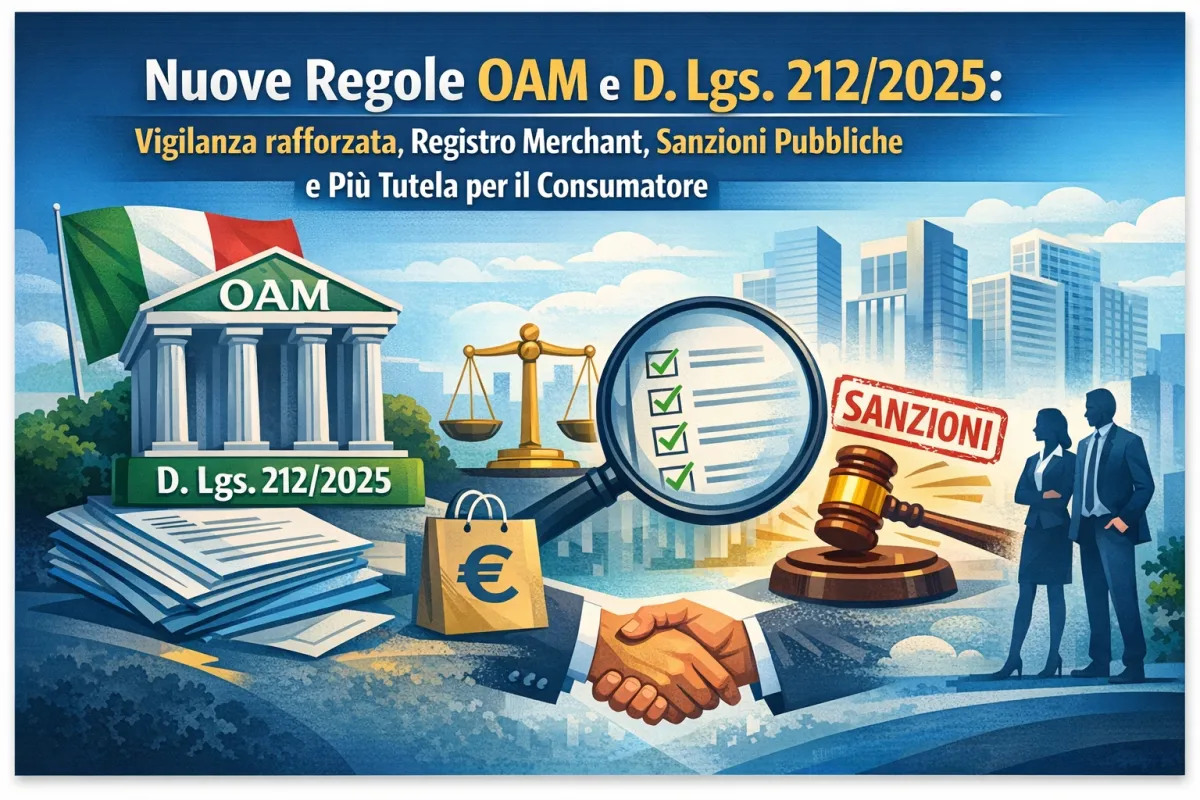 Nuove regole OAM e D. Lgs. 212/2025: vigilanza rafforzata, Registro Merchant, sanzioni pubbliche e più tutela per il consumatore nella mediazione creditizia.