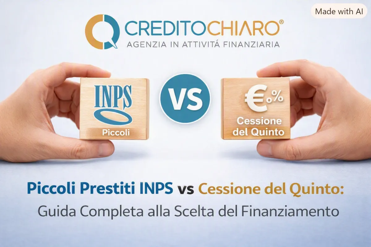 Piccoli Prestiti INPS o Cessione del Quinto? Confronta INPS con CreditoChiaro, Intermediario del Credito abilitato: scopri la velocità e la convenienza della nostra consulenza personalizzata.